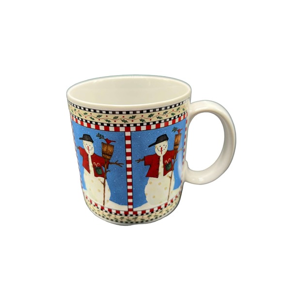 Vintage Debbie Mumm Set of 4 Rustic Snowman Mugs Great for Coffee, Cocoa, or Tea - Picture 3 of 6